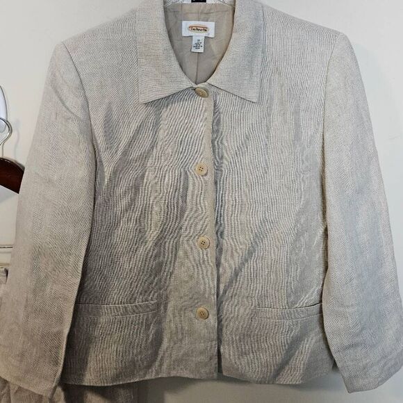 Talbots Irish Linen Cream Natural Tan Pants Suit Size 10/12 - Picture 2 of 8